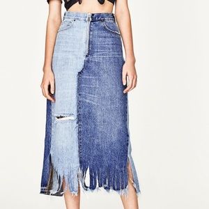 Zara Fringe Denim Skirt